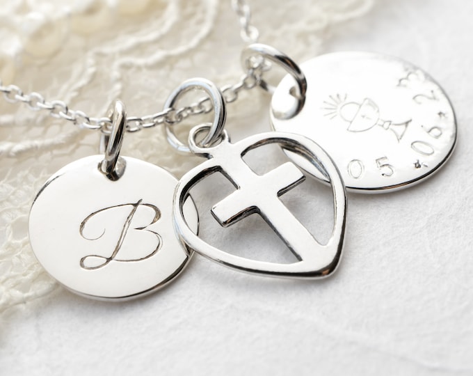 Personalized First Communion Necklace, Sterling Silver