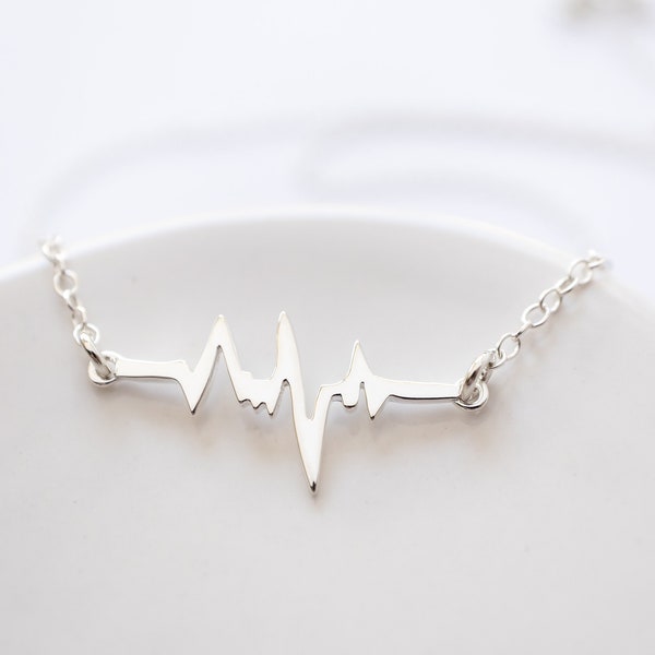 Sterling Silver Heartbeat Necklace, Heartbeat Choker, ECG EKG Heart Rhythm Necklace, Gift for Nurse