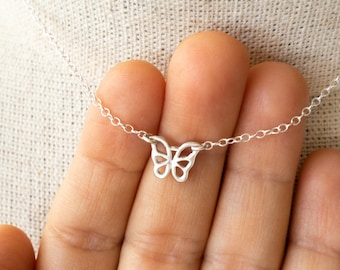 Tiny Butterfly Choker Necklace, Sterling Silver
