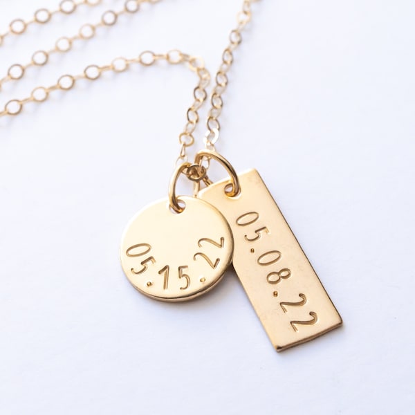 Custom Date Necklace, Gold Filled, Birthdate Charms, Personalized Gift for Mother or Grandma