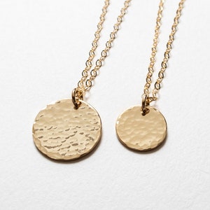 Gold Filled Hammered Disc Necklace, Tiny Disc, Minimalist Everyday Necklace, Dainty Layering Jewelry, Gift for Her image 1