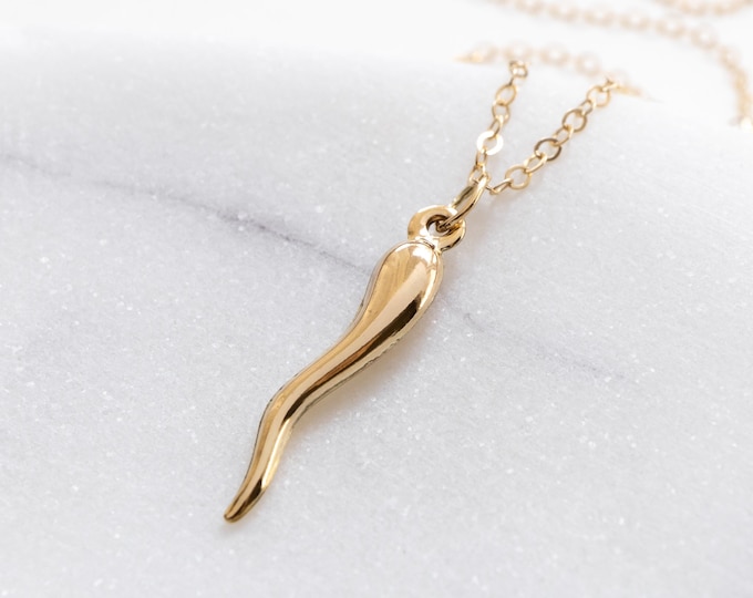 Italian Horn Necklace in Gold Filled, Cornicello Necklace, Italian Amulet, Good Luck Charm