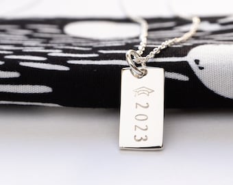 Graduation Year Necklace, Sterling Silver, Graduation Cap, College or High School Graduation Gift for Her, Senior 2024