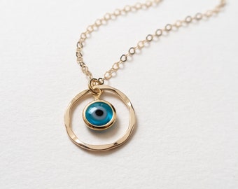 Evil Eye Necklace, Gold Filled, Dainty Protection Necklace