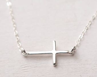 Sterling Silver Sideways Cross Necklace