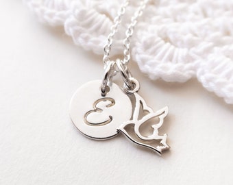 Personalized Dove Necklace in Sterling Silver, Confirmation Gift for Girl