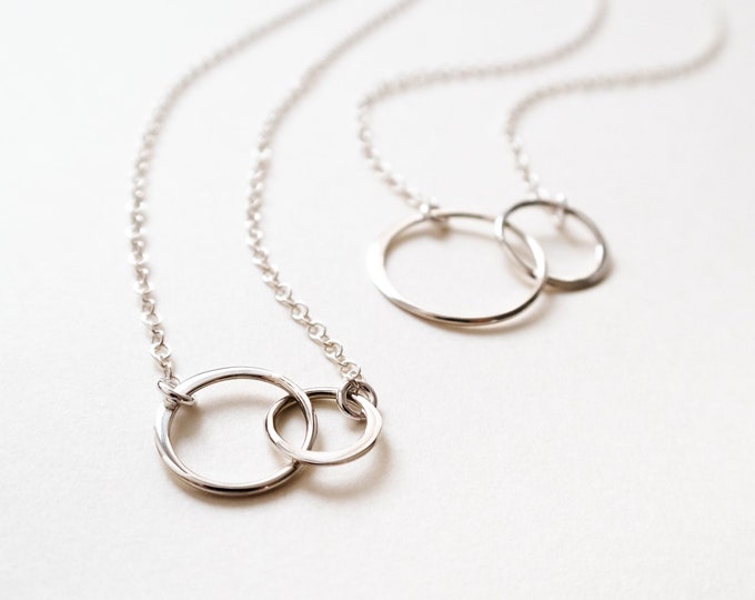 Mother Daughter Necklace Set, Matching Two Circle Necklaces, Sterling Silver