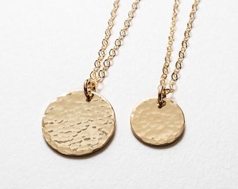 Small Hammered Disc Necklace, Gold Filled