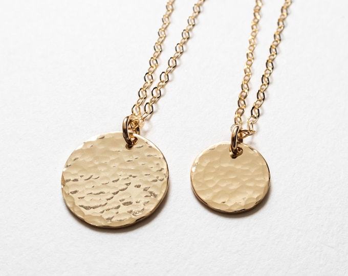 Small Hammered Disc Necklace, Gold Filled