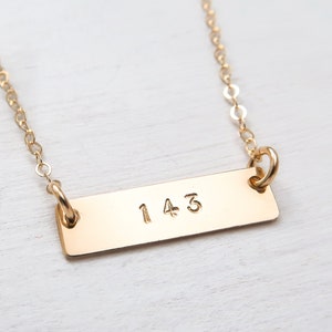 Gold Filled 143 Necklace, I Love You, Tiny Horizontal Bar Choker, Handmade Gift for Girlfriend, Dainty Love Jewelry