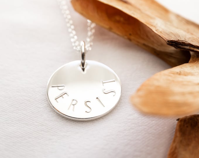 Persist Necklace in Sterling Silver, Inspirational Word Jewelry