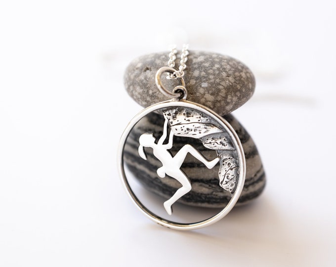 Rock Climbing Girl Necklace in Sterling Silver, Climb Like a Girl, Adventure Jewelry