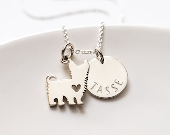 Personalized Yorkshire Terrier Necklace in Sterling Silver, Hand Stamped, Custom Dog Name, Dog Lover Gift
