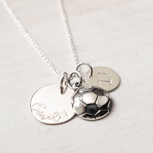 Personalized Sterling Silver Soccer Necklace: Hand Stamped Name & Number