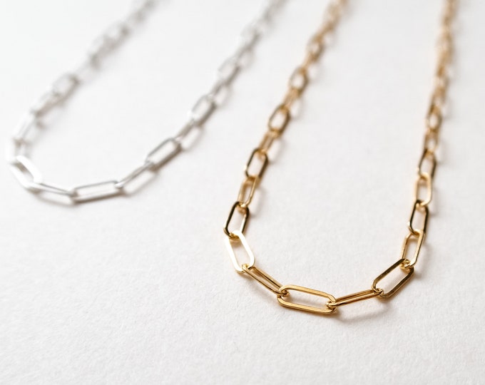 Dainty Paperclip Choker Necklace, Sterling Silver or Gold Filled, Delicate Layering Chain