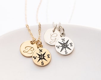 Compass Necklace Personalized with Initial, Sterling Silver or Gold Filled, 2024 Graduation Gift for Her, College Graduate