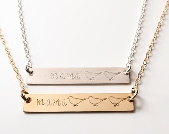 Mama Necklace, Mama Bird, Mother's Day Gift, Personalized Horizontal Bar Necklace, Gift for Mom, Gold Filled or Sterling Silver