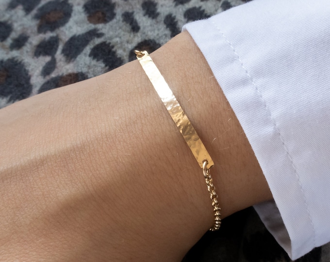 Hammered Skinny Bar Bracelet in Gold Filled, Everyday Layering Bracelet, Minimalist Dainty Jewelry, Gift for Her