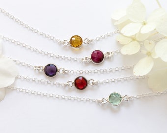 Birthstone Choker Necklace in Sterling Silver, Dainty and Minimal, Birthday Gift for Her