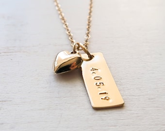 Custom Date Necklace, Heart Charm, Gold Filled, Personalized Gift for Her, Anniversary Gift for Wife