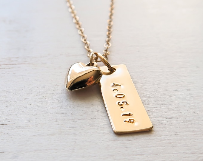 Custom Date Necklace with Heart Charm, Gold Filled, Personalized Gift for Her, Anniversary Gift for Wife