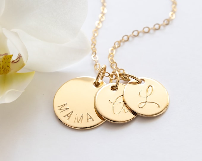 Dainty Mama Necklace with Kids Initials, Gold Filled, Personalized Mom Necklace, Custom Gift for Mom, Mother's Day Gift