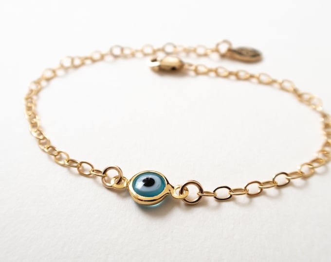 Evil Eye Bracelet in Gold Filled, Blue Evil Eye, Turkish Evil Eye, Nazar Bracelet, Protection Bracelet, Dainty, Gift for Friend