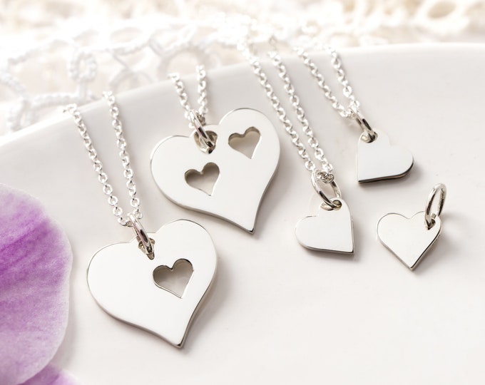 Cutout Heart Necklace Set for Mom and Daughters, Sterling Silver