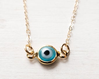 Dainty Evil Eye Choker Necklace in Gold Filled, Turquoise Blue, Turkish Evil Eye, Protection Necklace, Gift for Her