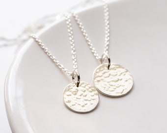 Mother Daughter Necklace Set, Hammered Disc, 2 Matching Necklaces, Mother Daughter Jewelry, Minimalist Jewelry, Dainty, Sterling Silver