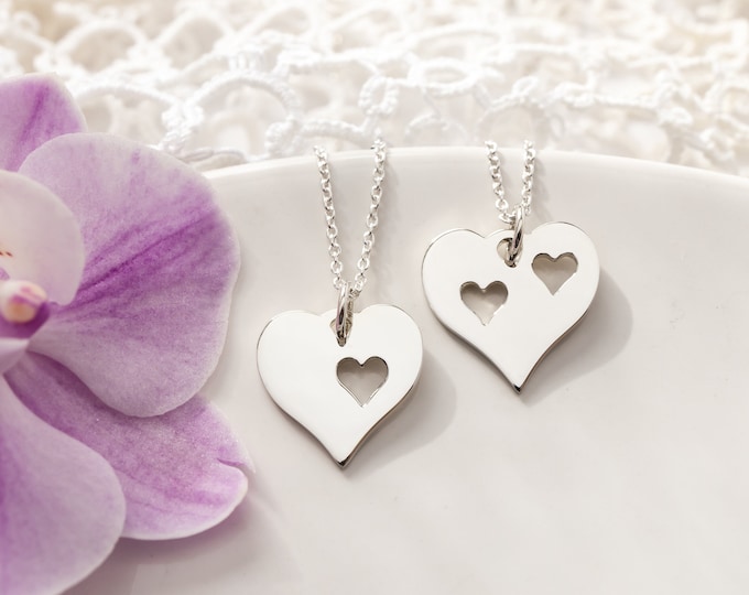 Cutout Heart Necklace for Mom, Sterling Silver, Gift for Mom of One or Mom of Two