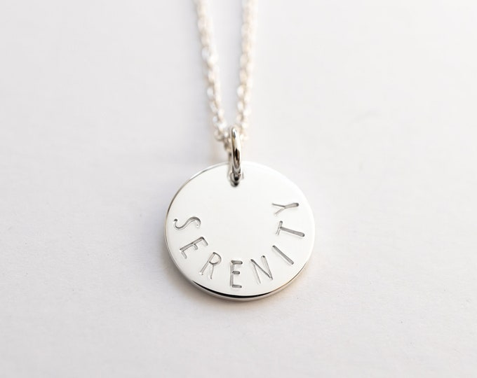 Serenity Necklace in Sterling Silver, Word of the Year Necklace, Inspirational Jewelry