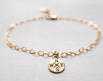 Compass Bracelet, Gold Filled & Bronze, Dainty Minimalist Bracelet, Gift for Her