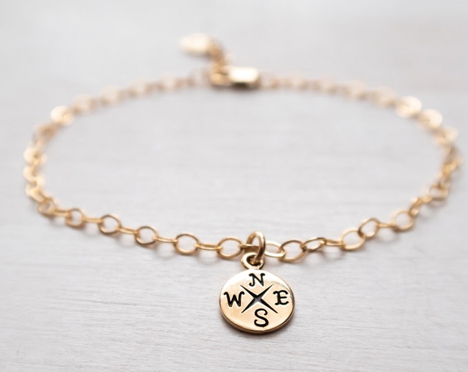 Compass Bracelet, Gold Filled & Bronze, Dainty Minimalist Bracelet, Gift for Her