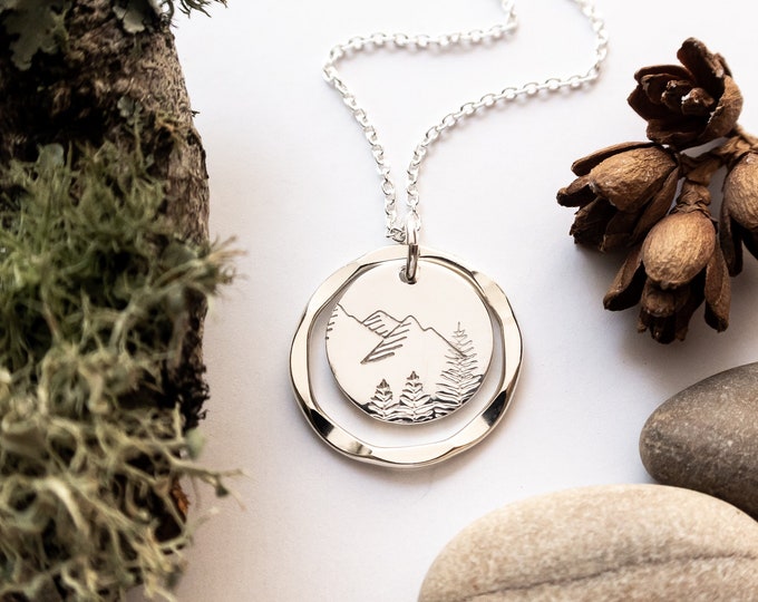 Mountain Necklace in Sterling Silver, Wanderlust Jewelry, Mountains are Calling, Gift for Adventurer and Outdoor Lover