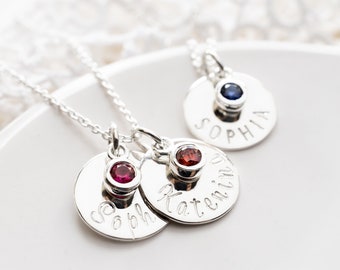 Mom Necklace with Kids Names and Birthstones, Sterling Silver, Personalized Mother Jewelry, Gift for New Mama