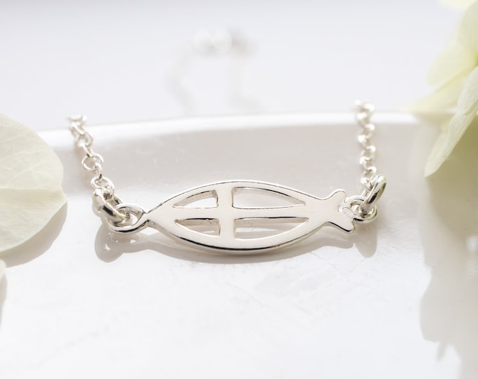 Dainty Sideways Ichthus Necklace, Sterling Silver