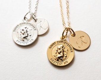 Personalized Saint Christopher Necklace, Gold Filled or Sterling Silver