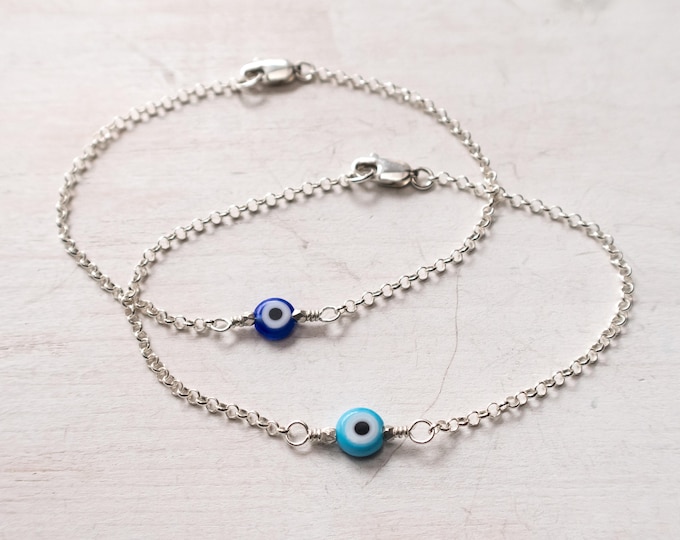 Sterling Silver Evil Eye Bracelets for Best Friends, Set of Two