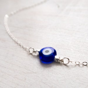 Sterling Silver Evil Eye Necklace, Turkish Nazar Amulet Choker in Blue or Black