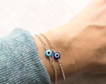 Evil Eye Bracelet, Blue Evil Eye, Turkish Evil Eye, Nazar Bracelet, Protection Bracelet, Dainty, Gift for Friend, Sterling Silver