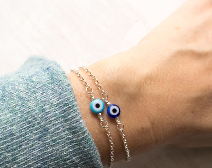 Evil Eye Bracelet, Blue Evil Eye, Turkish Evil Eye, Nazar Bracelet, Protection Bracelet, Dainty, Gift for Friend, Sterling Silver