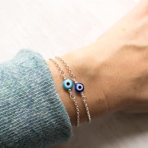 Evil Eye Bracelet, Blue Evil Eye, Turkish Evil Eye, Nazar Bracelet, Protection Bracelet, Dainty, Gift for Friend, Sterling Silver