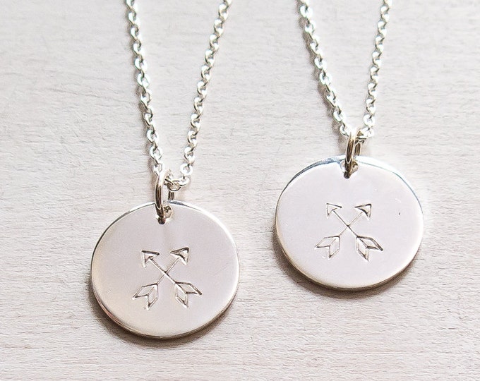 Best Friends Necklace Set, BFF Necklace for 2, 3 or more, Crossed Arrows, Sterling Silver, Friendship Jewelry, Best Friends Gift, Dainty