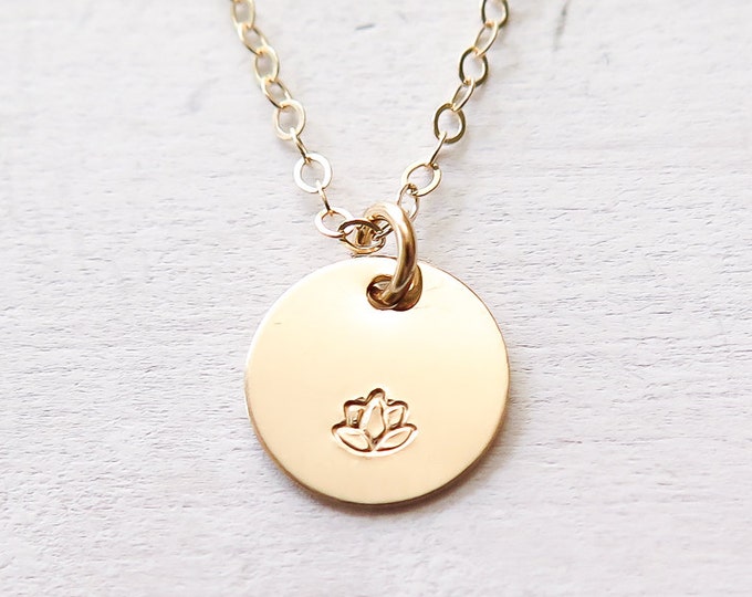 Gold Lotus Necklace, Yoga Jewelry, Dainty, Lotus Jewelry, Gold Filled, Gift for Yoga Teacher, Zen, Meditation, Minimalist, Hand Stamped