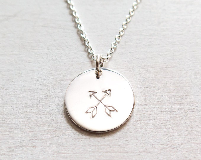 Crossed Arrows Necklace, Sterling Silver, Friendship Necklace, Best Friends Gift, Hand Stamped, Dainty Jewelry