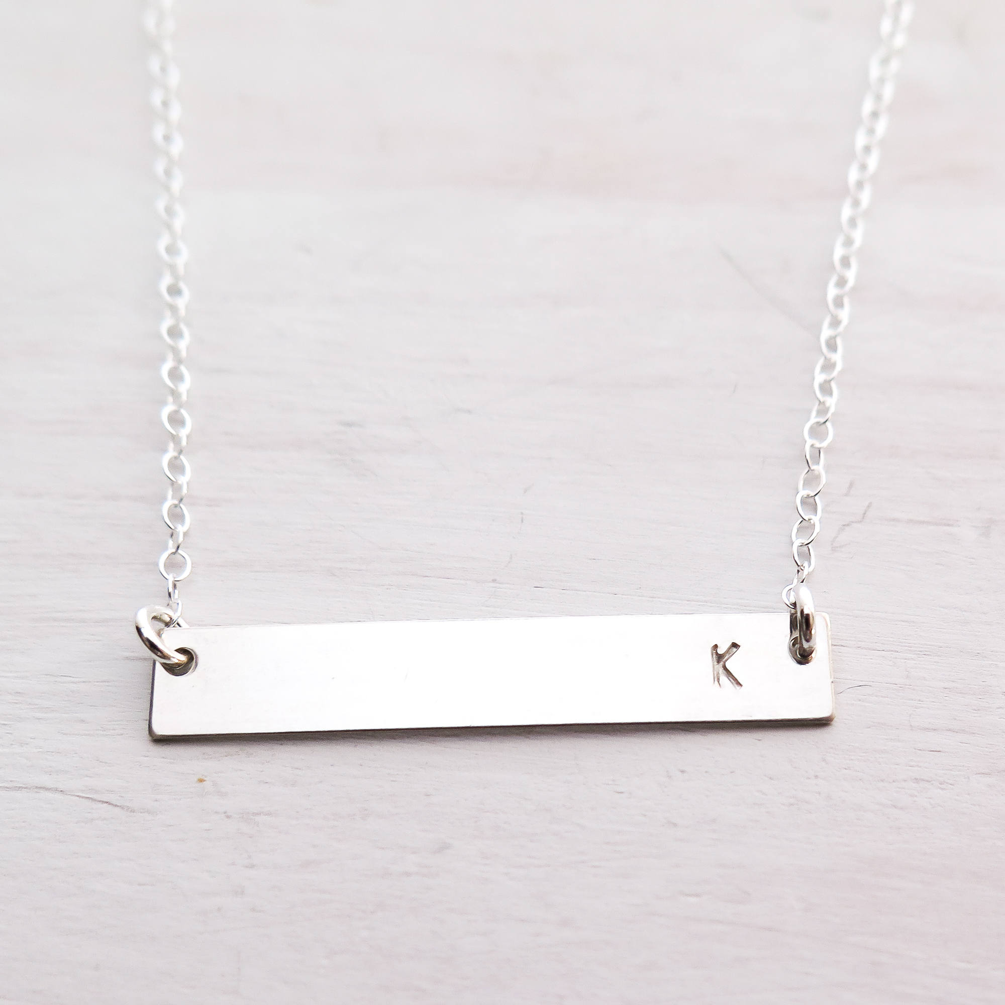 Sterling silver horizontal bar necklace personalized best sale