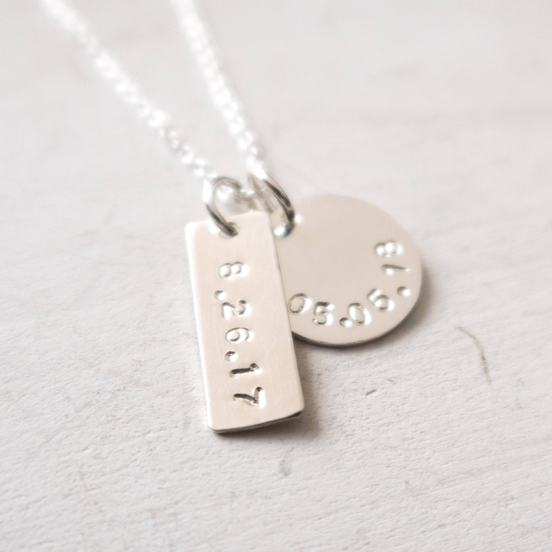 Date Necklace, Special Date, Wedding Date, Anniversary Gift for Wife, Custom Date Jewelry, Hand Stamped, Dainty Necklace, Sterling Silver image 4