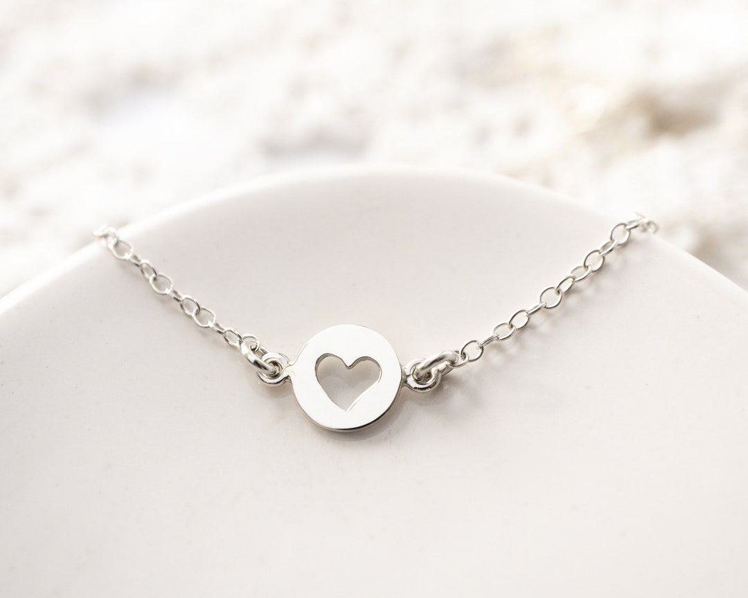 Heart Cutout Necklace in Sterling Silver, Dainty Heart Choker, Minimal