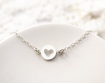 Heart Cutout Necklace in Sterling Silver, Dainty Heart Choker